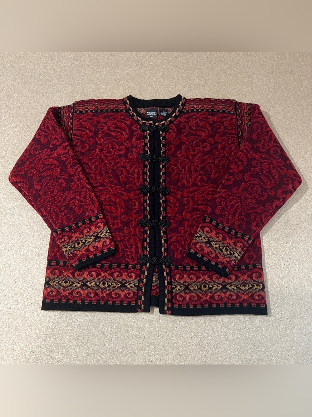Vintage Nordic Design Wool Fair Isle Cardigan Sweater Clasps Size L